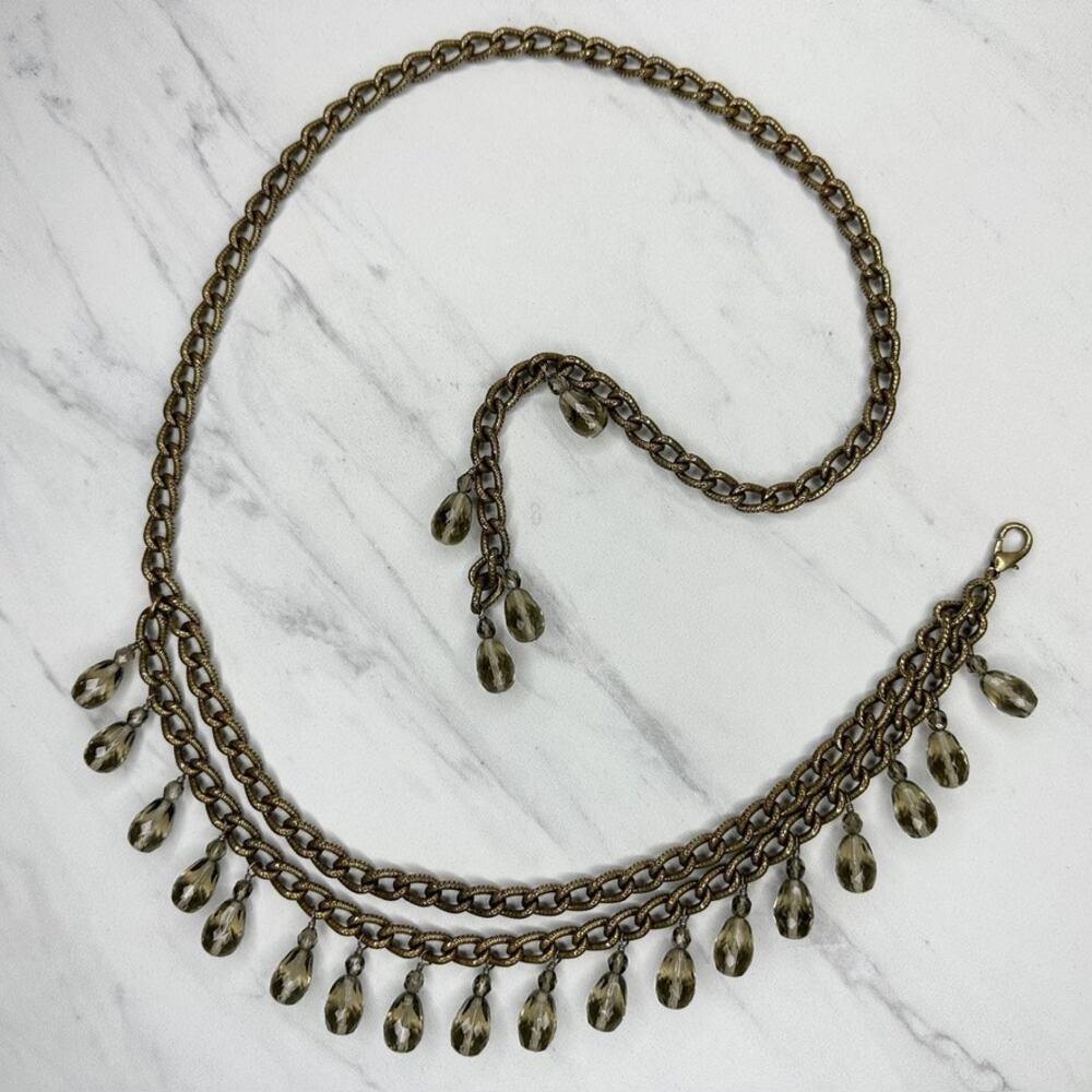 Chain Link Fringe Smoky Bead Drop Belt Gold Tone Extra Small/Small (XS/S) ✨